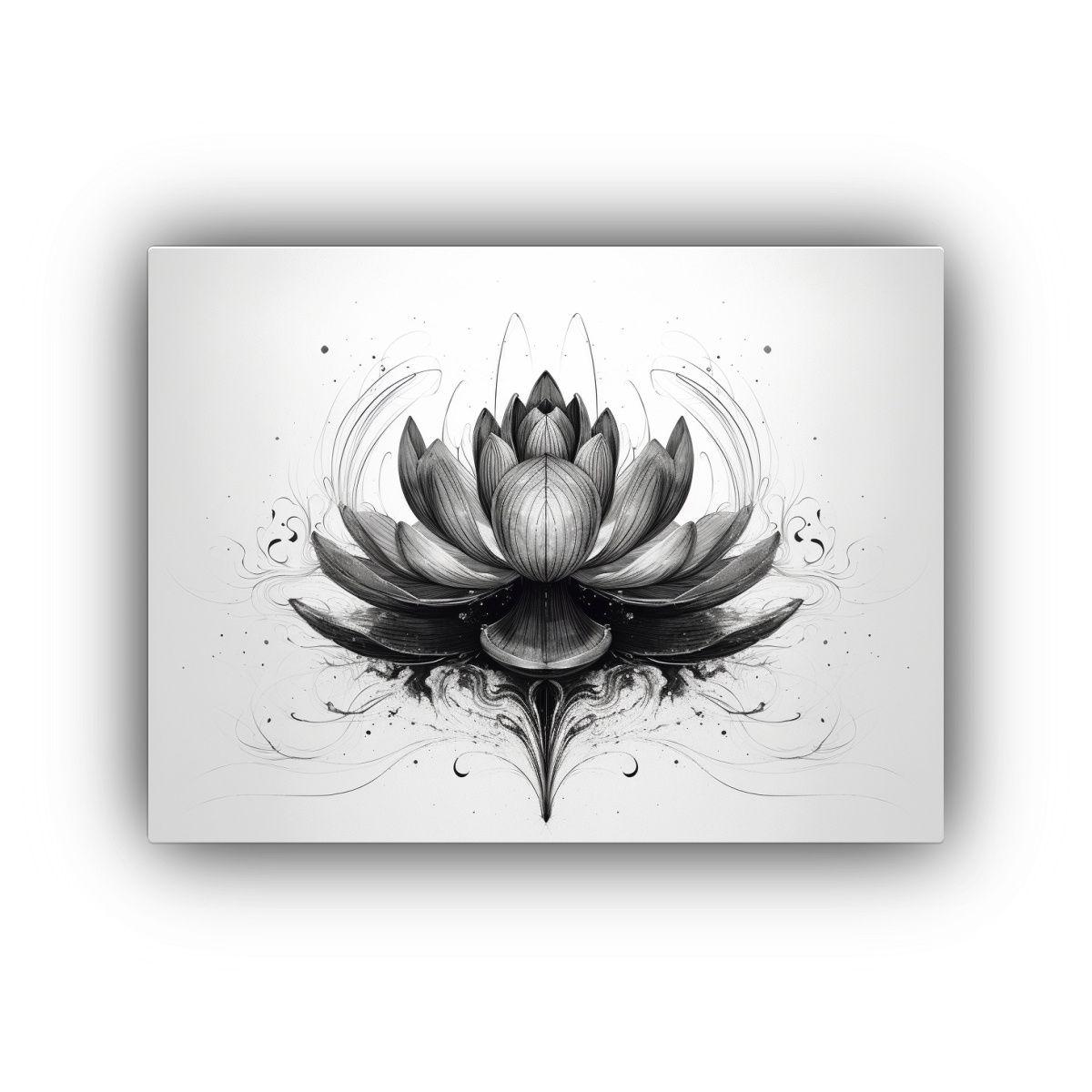 Pintura Lienzo Diseño Full Color De Loto Negro 40x30cm-0