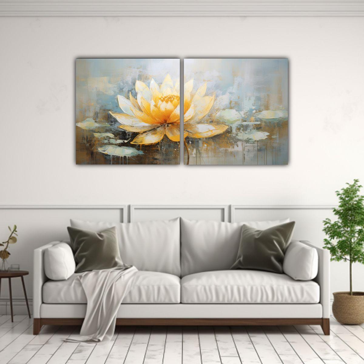 Cuadro Calidos Interiores Estilo Pintura De Loto 40x20 Cm-2