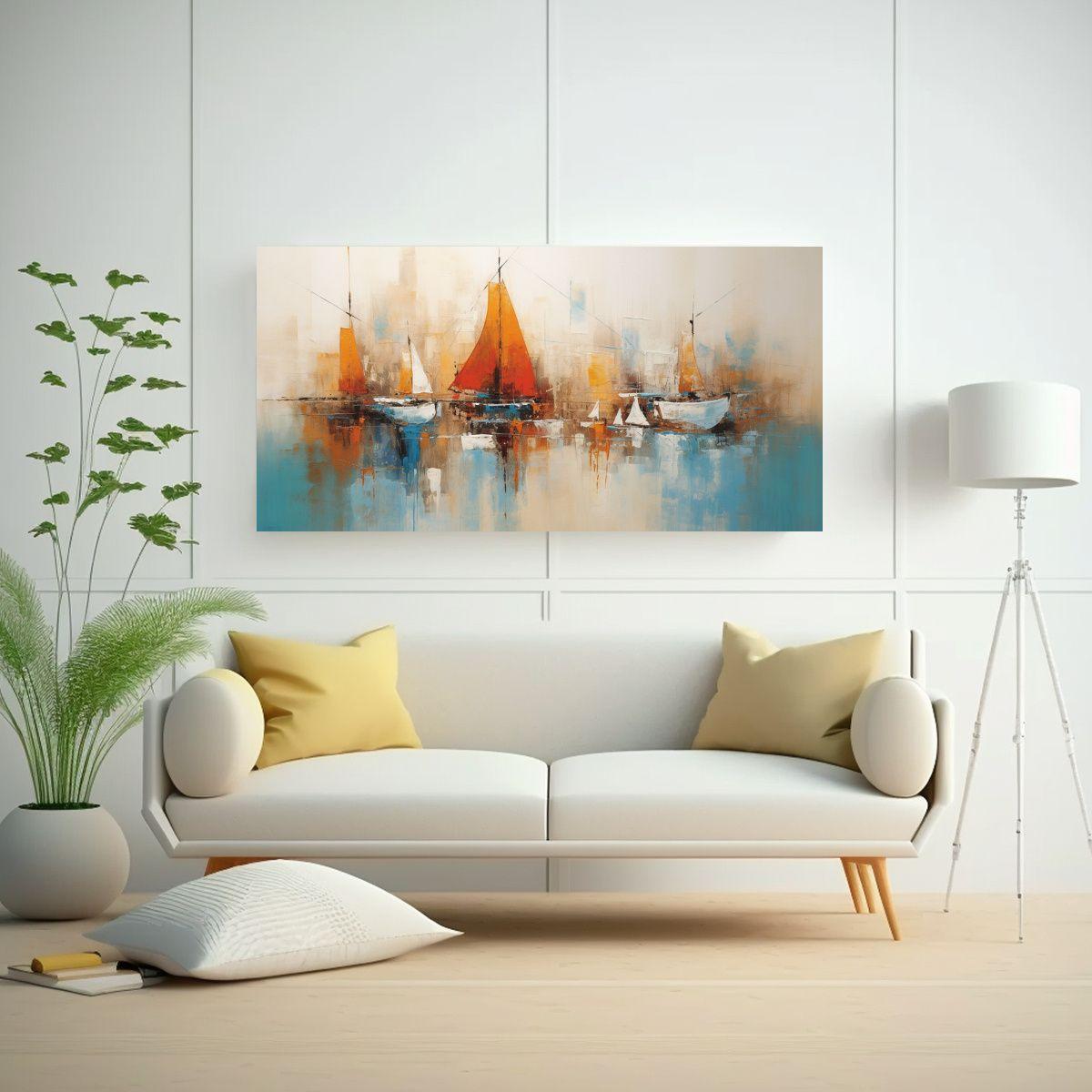 Cuadro Abstracto De Barcos En Armonía De Colores 100x50cm-2