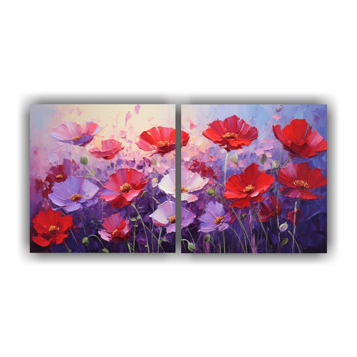 Set 2 Telas En Bastidor Concepto Ambiente Flores 140x70 Cm-0