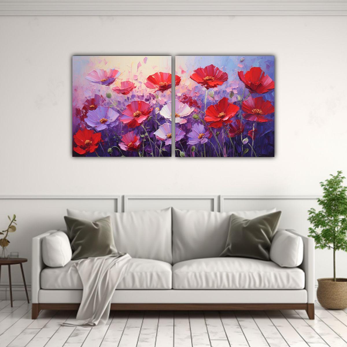 Set 2 Telas En Bastidor Concepto Ambiente Flores 140x70 Cm-2
