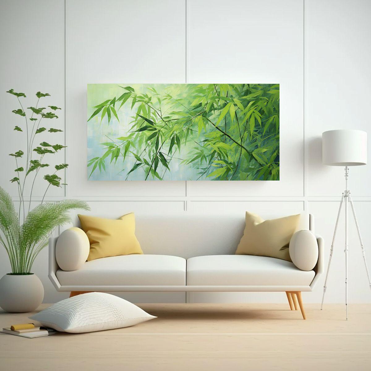 Pintura Abstracta De Hojas De Bambú En Detalle 160x80cm-2