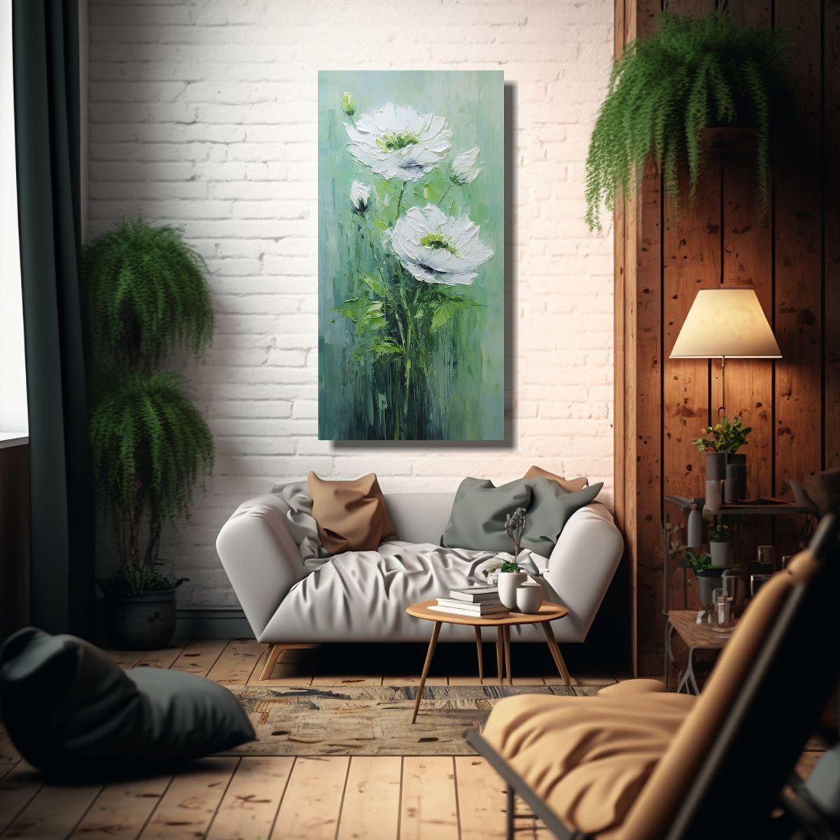 Arte Imagen Regalo Pintura Verde Peonías Estilo 30x60cm-2
