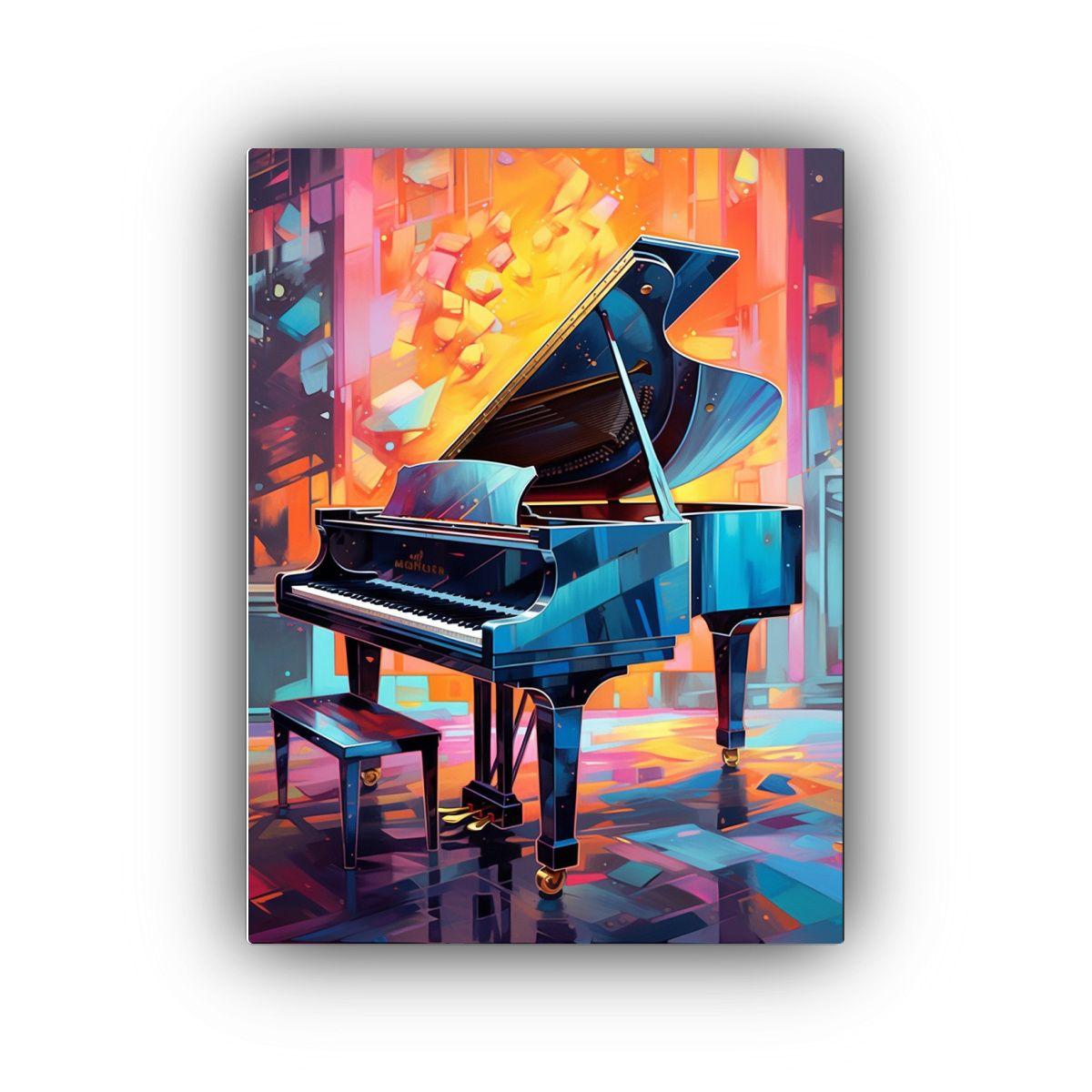 Pintura En Bastidor: Piano Central En Abstracción Colorida 40x50cm-0