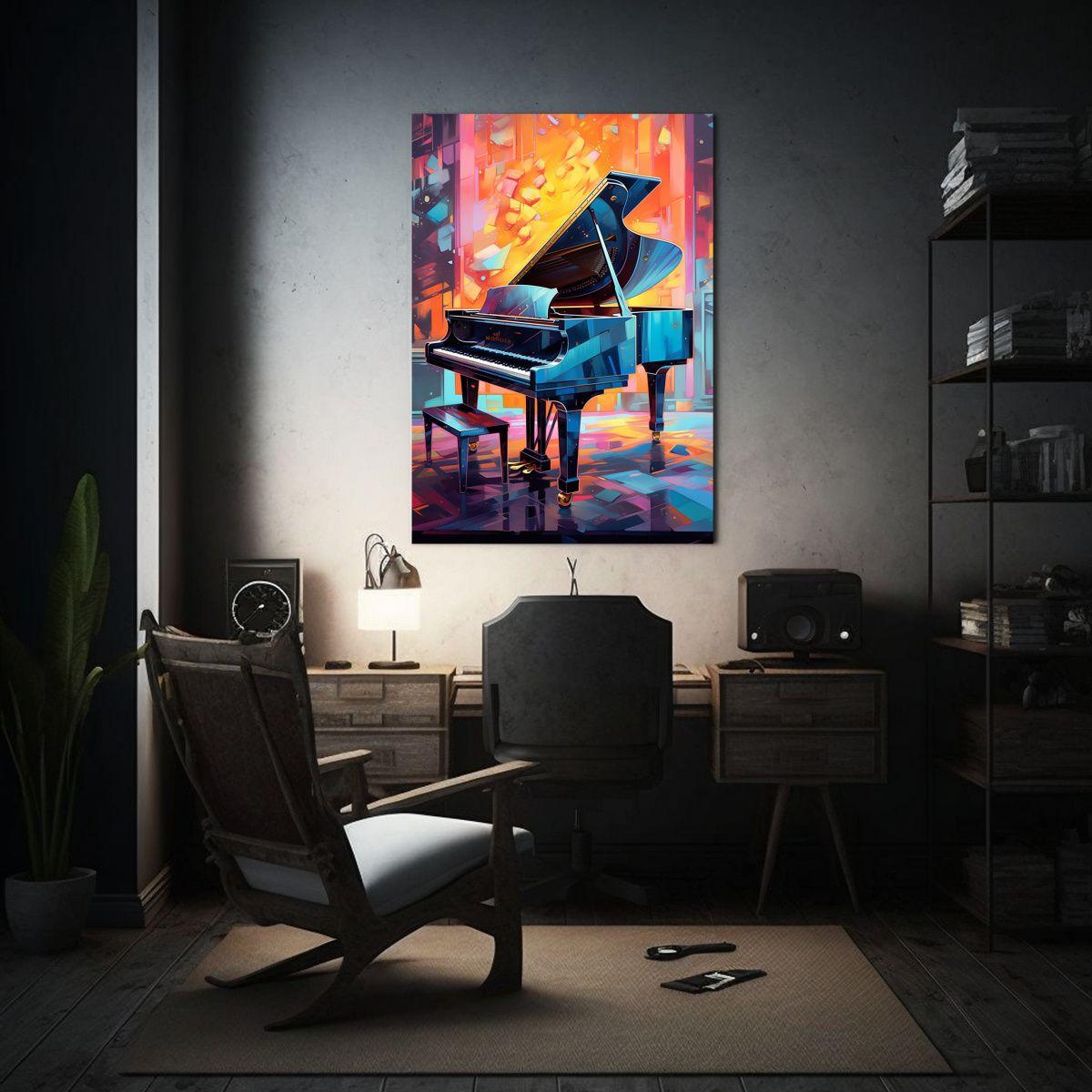 Pintura En Bastidor: Piano Central En Abstracción Colorida 40x50cm-2