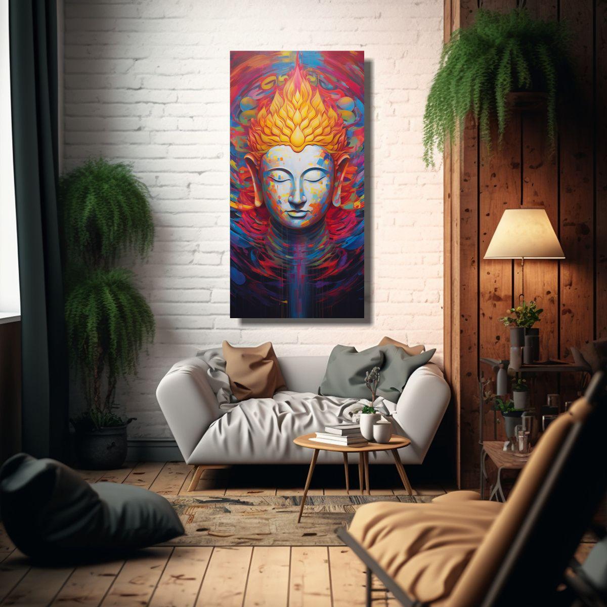 Cuadro Movimiento Buddha Dorado Y Arcoíris 80x160cm-2