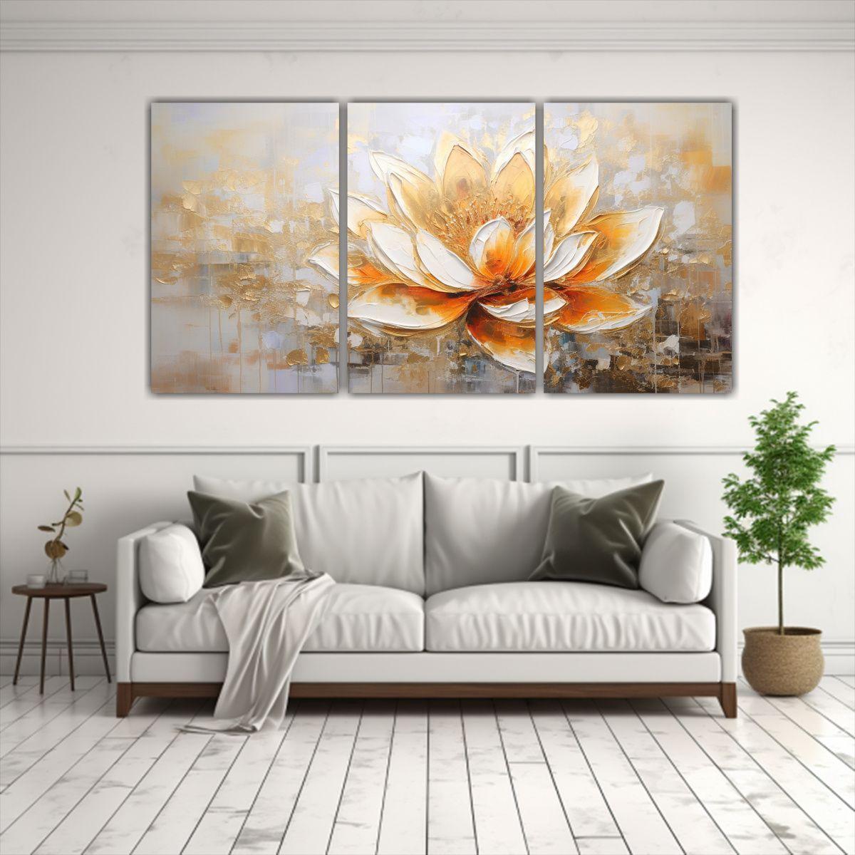 Cuadros Tela Sublimada Elegancia Loto Dorado 180x90 Cm-2