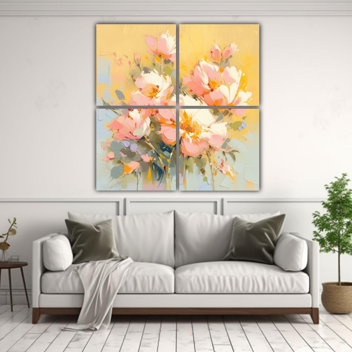Cuatro Lienzos De Tela Moderno A Yellow AND Pink 40x40 Cm-2