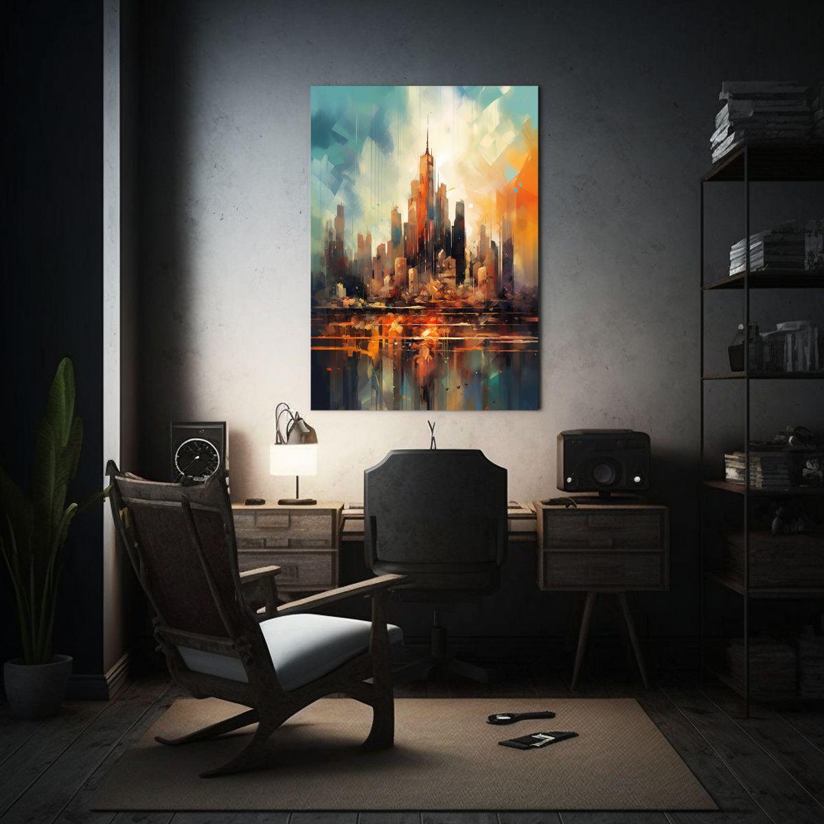 Pintura Decorativa: Arte Abstracto De Paisaje Urbano Con Pin 50x65cm-2