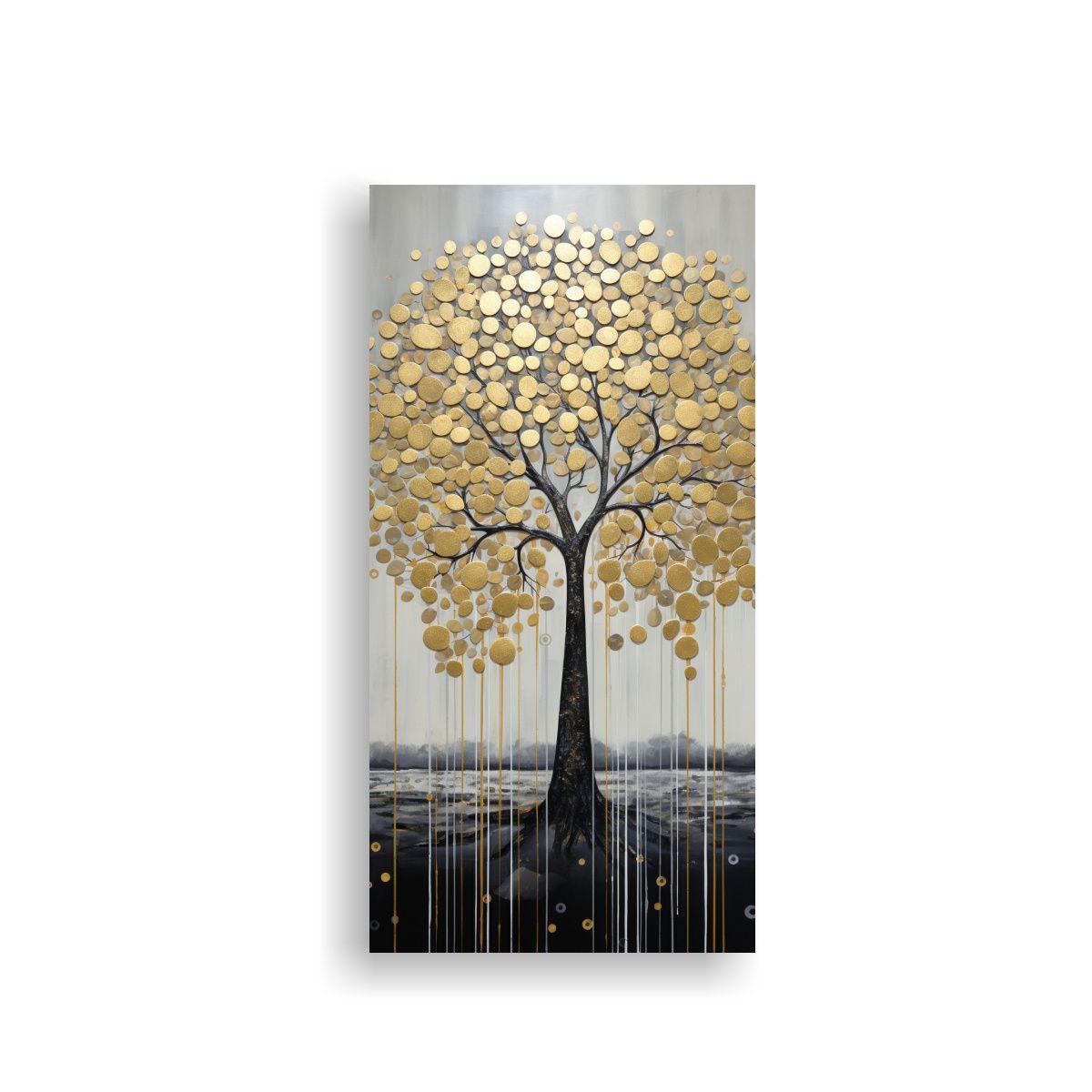 Lienzo Decorativo Urbano árbol Dorado Y Plateado 50x100cm-0