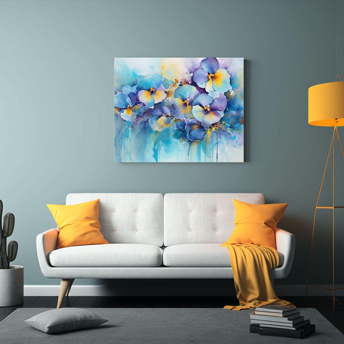 Pinturas Abstractas De Flores Violetas Y Turquesa 50x40cm-2