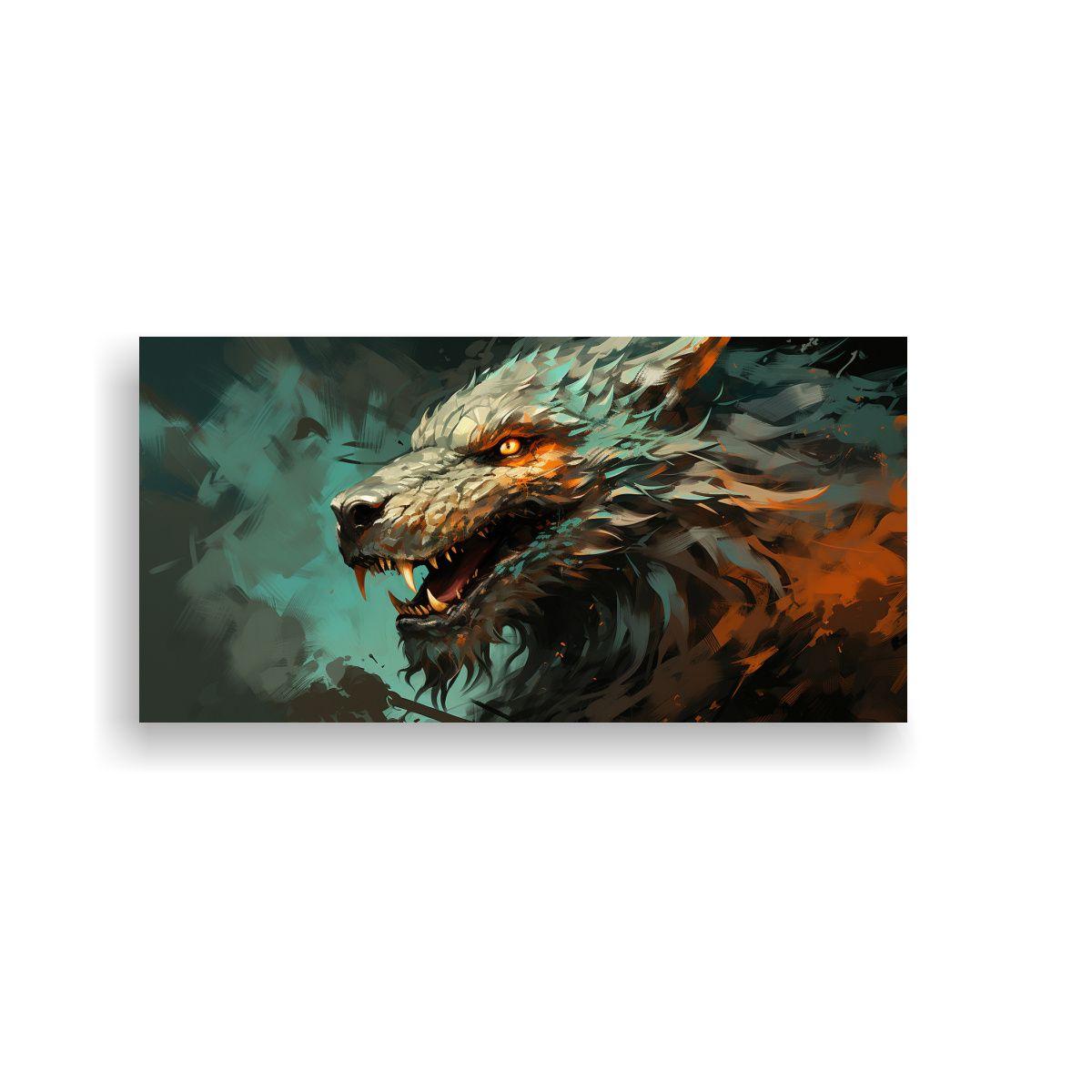 Cuadro Decorativo Dragón Verde Y Naranja En 140x70cm-0