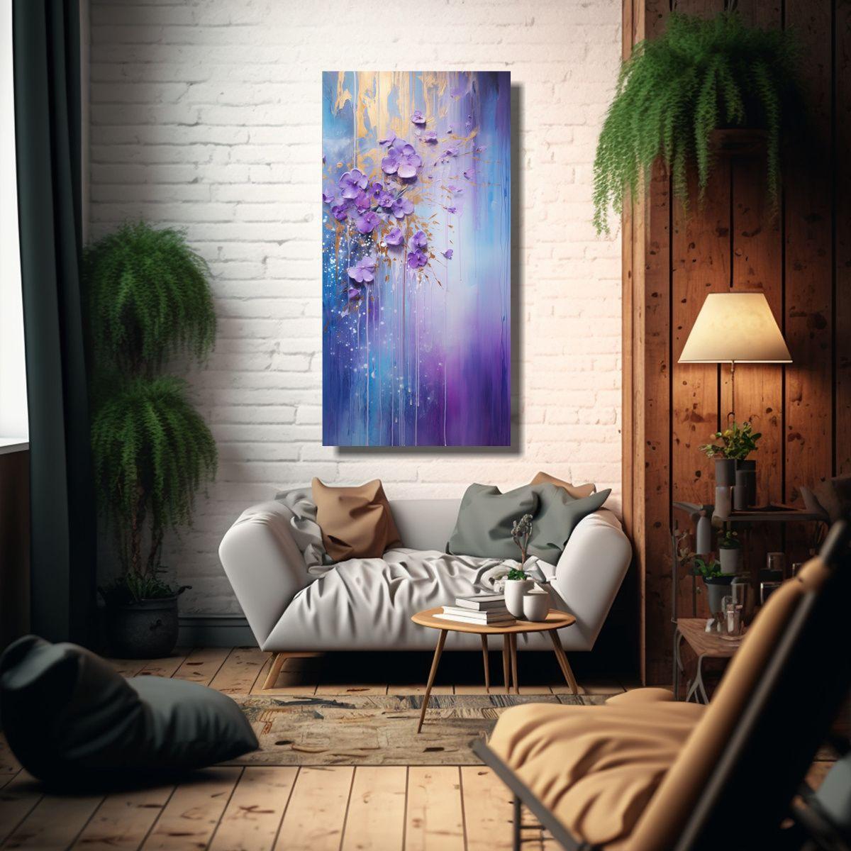 Cuadro Composición Escena En Tonos Púrpura Y Dor 30x60cm-2