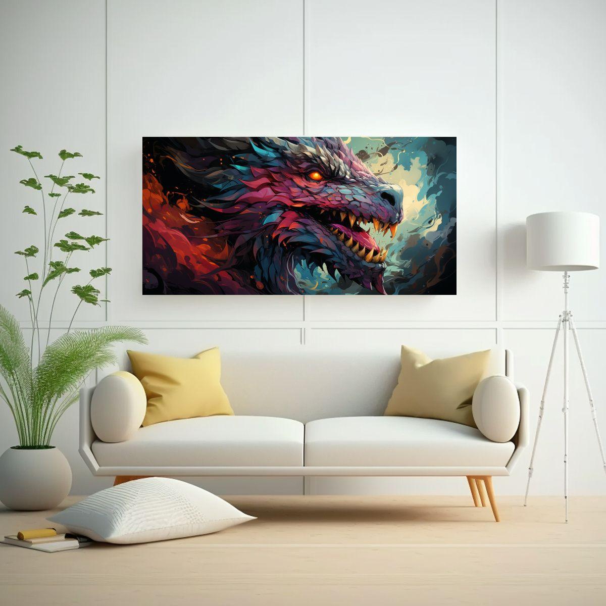 Fantástica Pintura De Dragón En Colores Vibrante 140x70cm-2