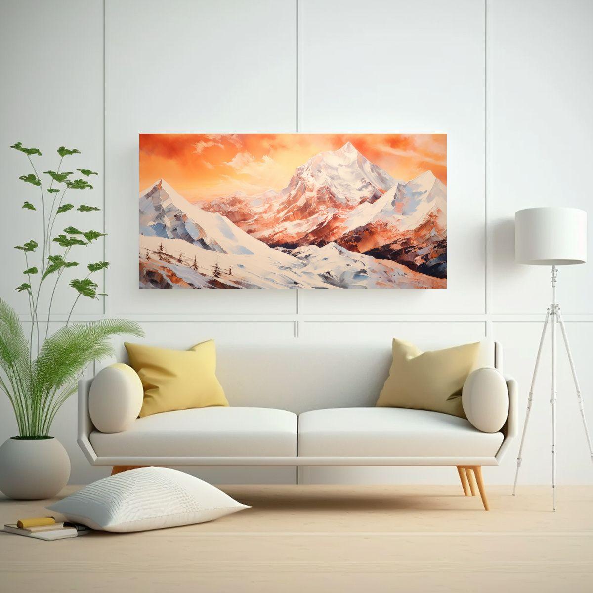 Cuadro Abstracto Simétrico De Montañas Nevadas 100x50cm-2