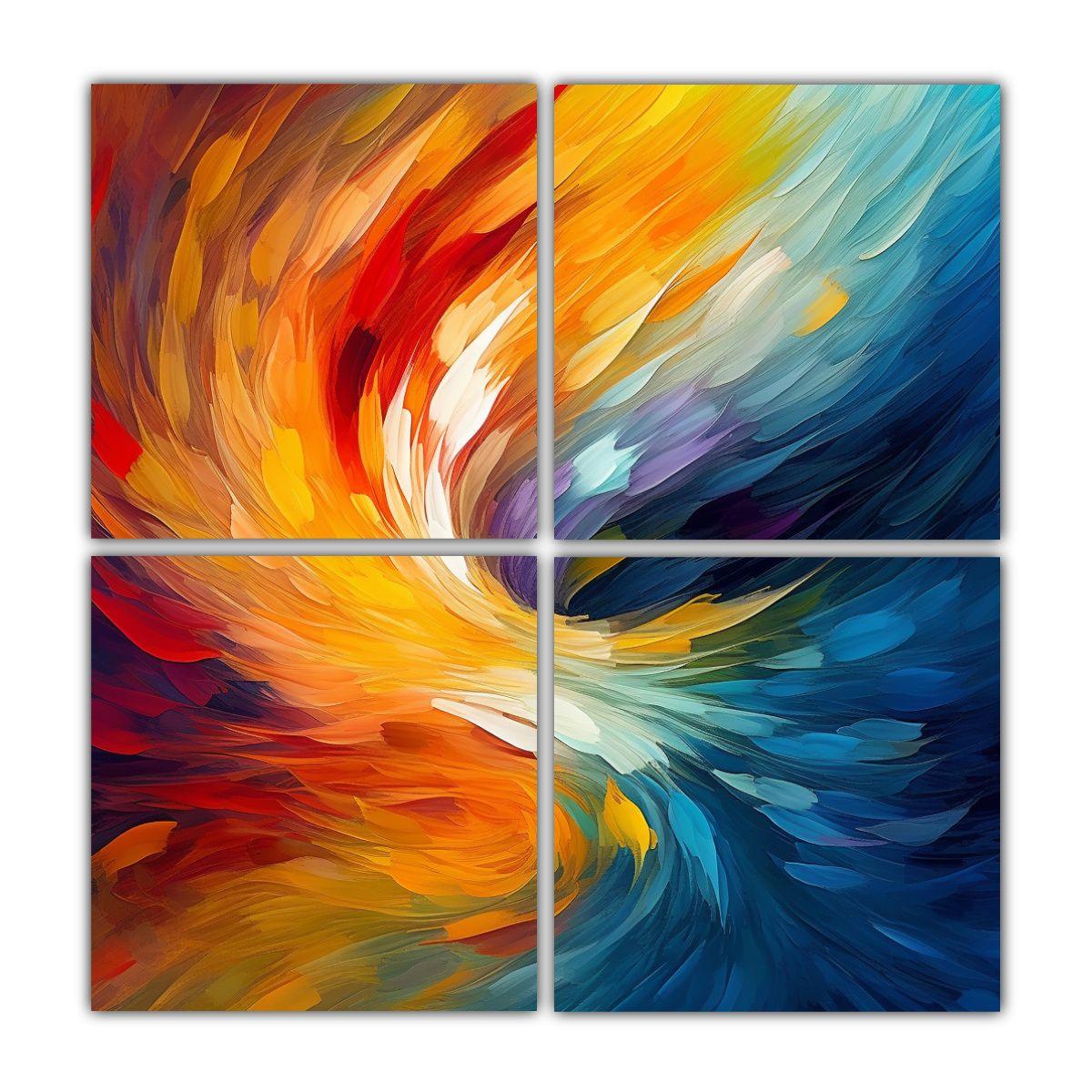 Pintura Abstracta Mágica Con 4 Telas En Bastidor 120x120 Cm-0