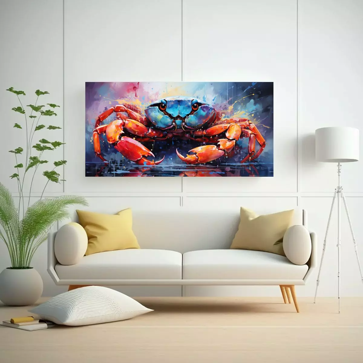 Cuadro De Cangrejo Iridiscente Y Amarillo Maíz, 80x40cm-2