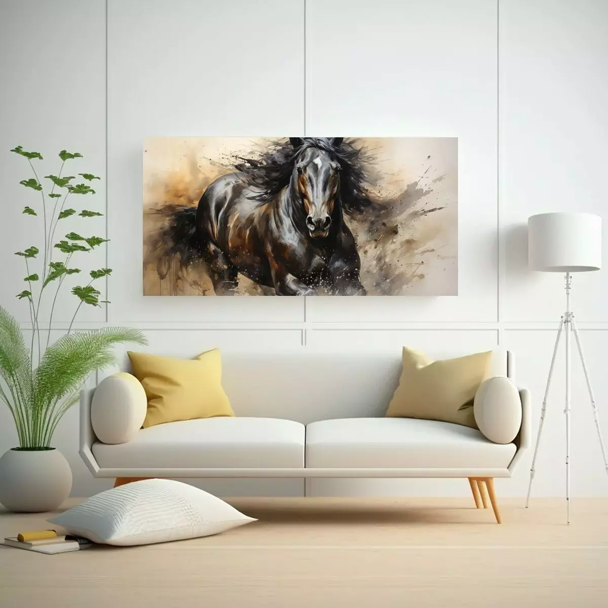 Pintura Vanguardia Dormitorio Caballo Frisón 120x60cm-2
