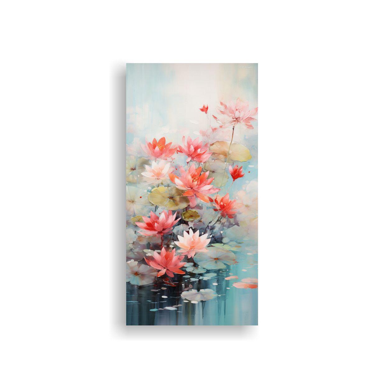 Cuadro Impactante Con Nenúfares Flotando Y Dos Pe 20x40cm-0