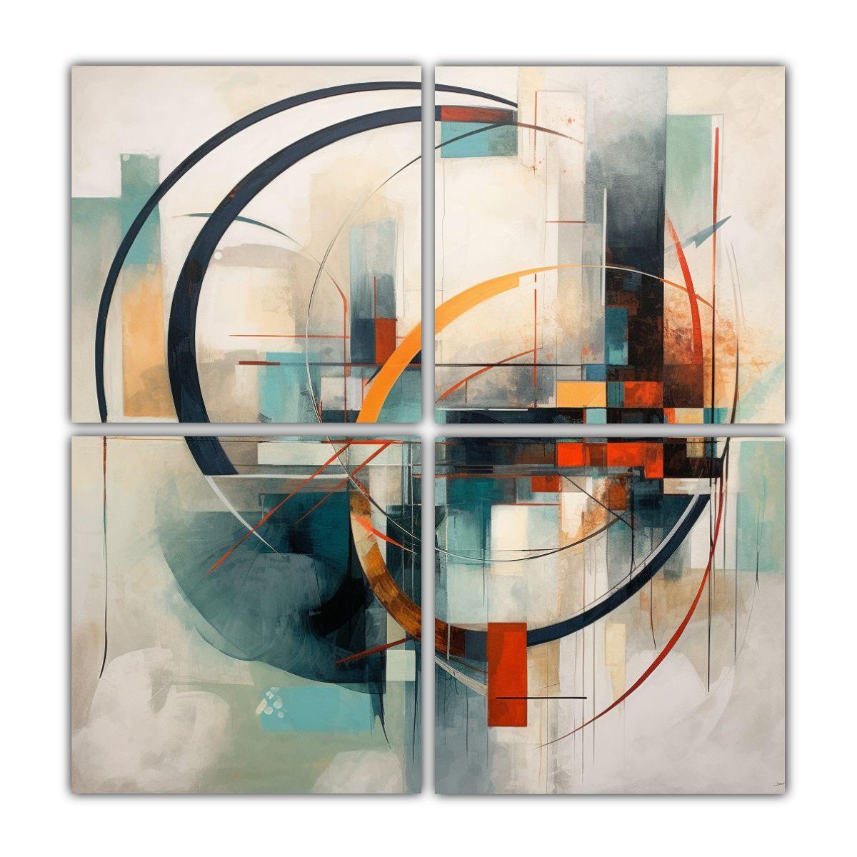 Cuatro Lienzos Abstractos Calidez Calidez En 140x140 Cm-0