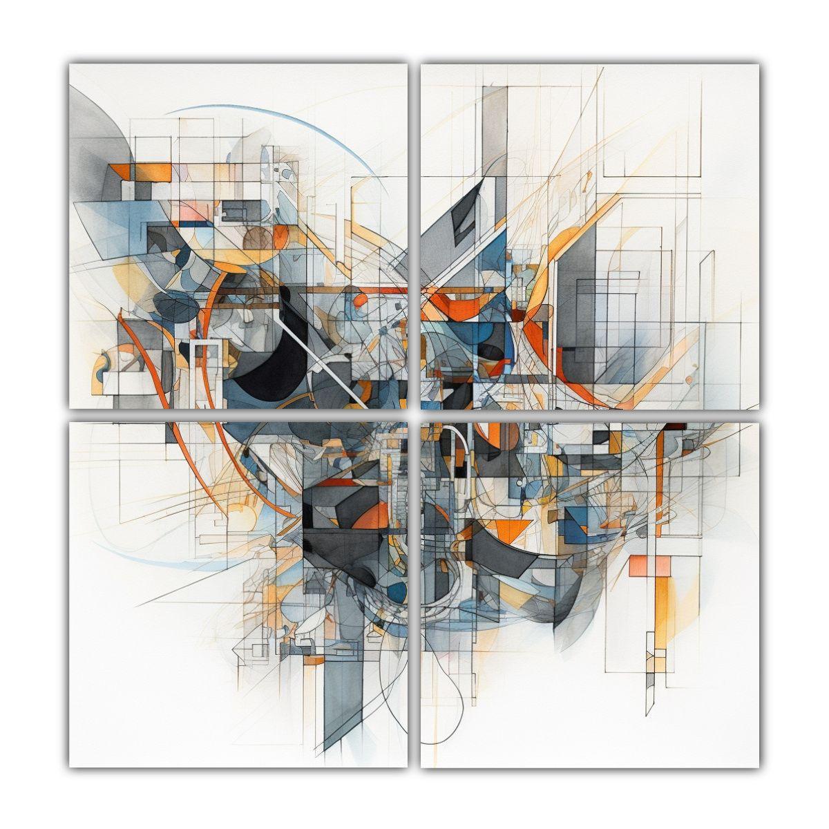 Cuatro Telas En Bastidor Abstracto Fantástico 40x40 Cm-0