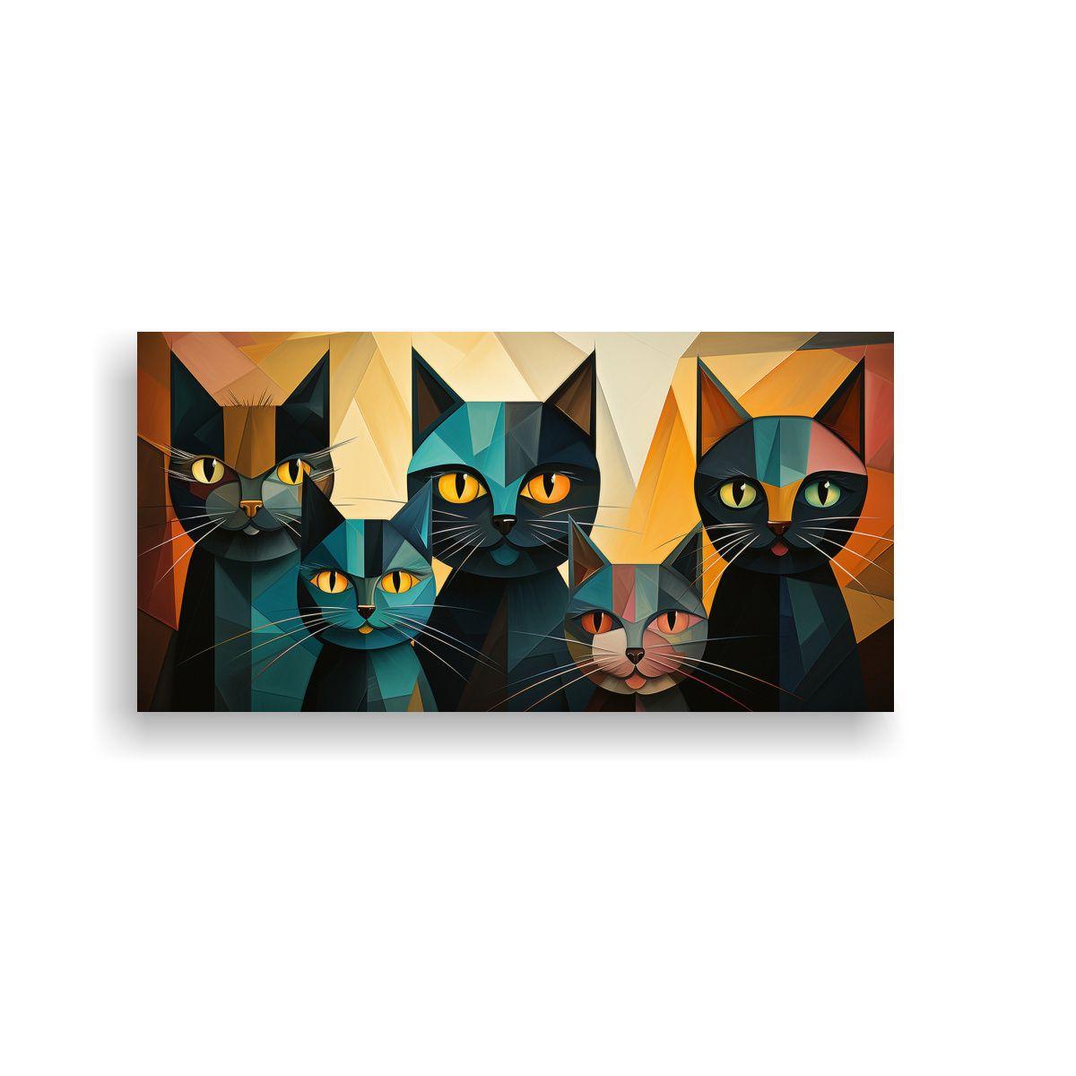 Retrato De Grupo De Gatos De Colores Con Pinturas 120x60cm-0
