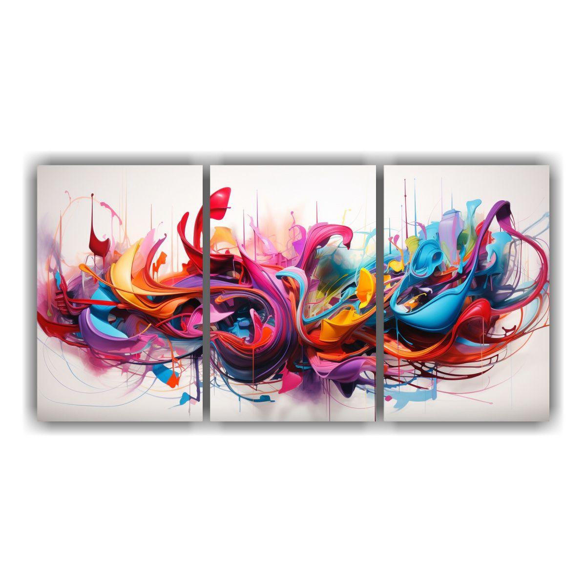 Tres Lienzos De Tela Hermoso Cuadros Abstractos 180x90 Cm-0