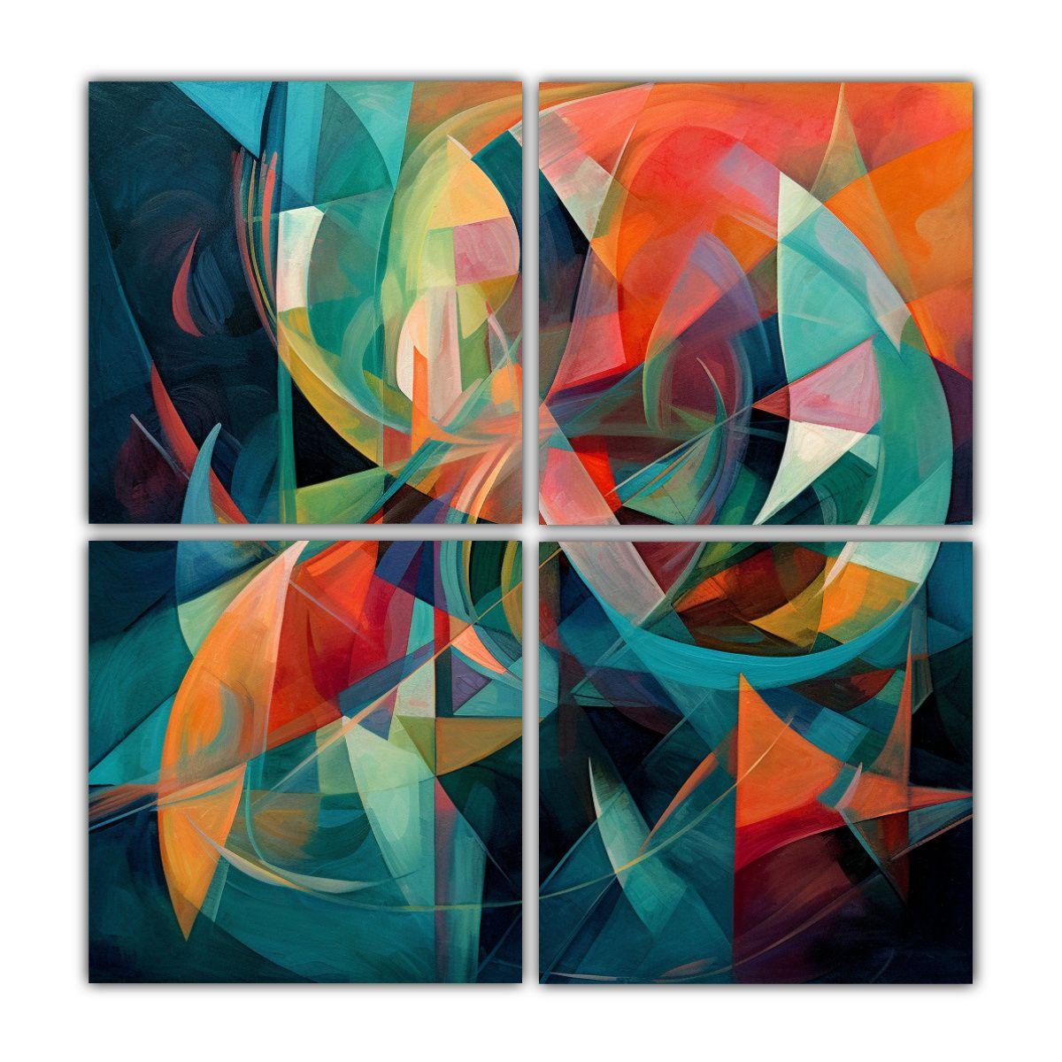 Cuadriptico Geométrico Abstracto Con Colores 160x160 Cm-0