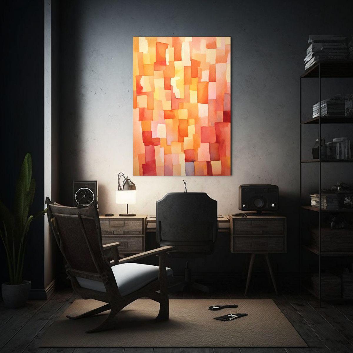 Pinturas De Decoración Con Trazos Acuarela Cálidos Y Geom 60x90cm-2