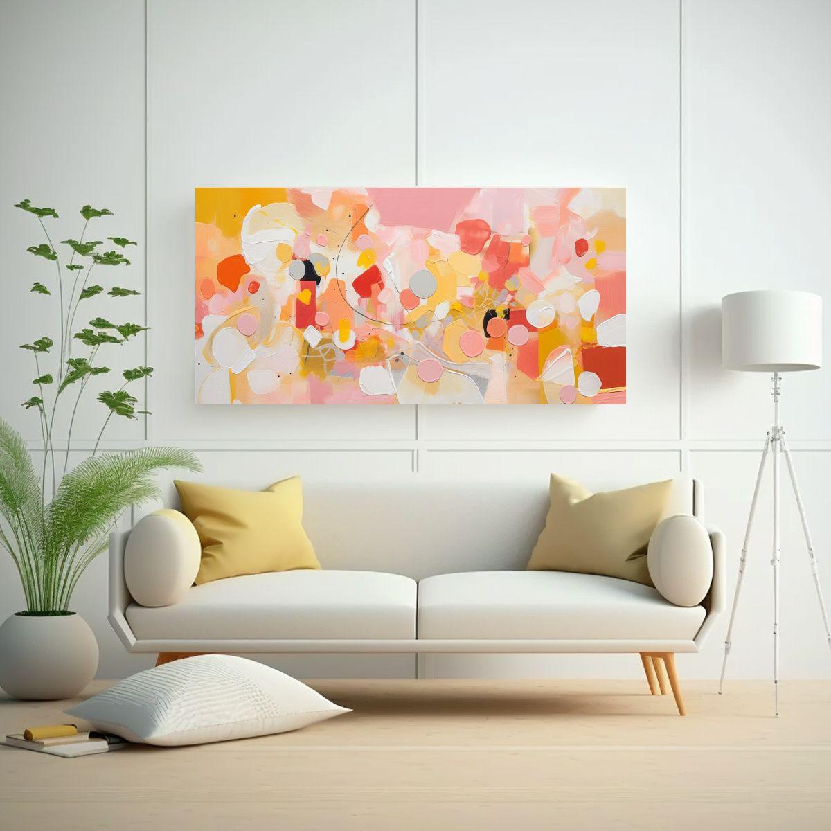 Pintura Decorativa Amarillos Y Blancos En Lienzo 100x50cm-2