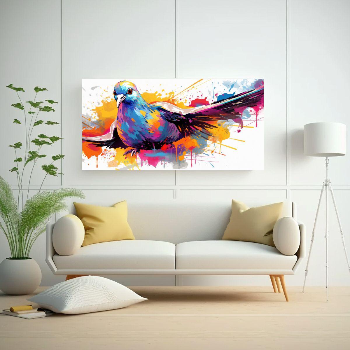 Cuadro Decorativo Abstracto Pájaro Arcoíris 100x50cm-2