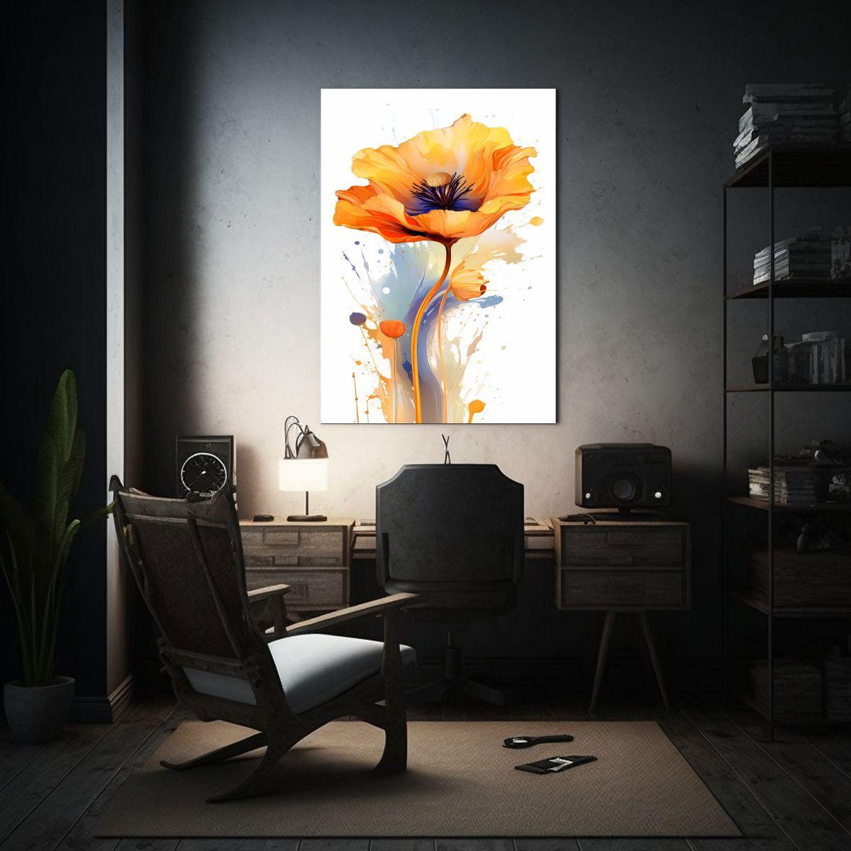 Cuadro Lienzo Elegante De Un Amapola Naranja 60x90cm-2