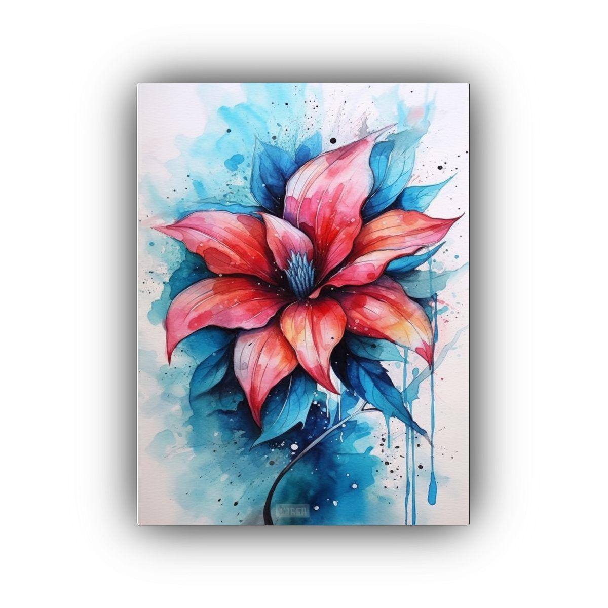 Cuadro Inspiración Flor Acuarela Y Tinta Estilo 50x75cm-0