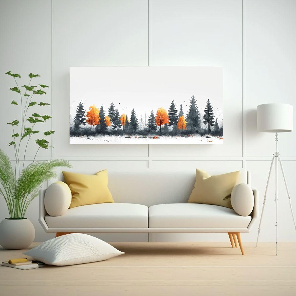 Cuadro Minimalista Bosque En Tela Estilo Galería 80x40cm-2