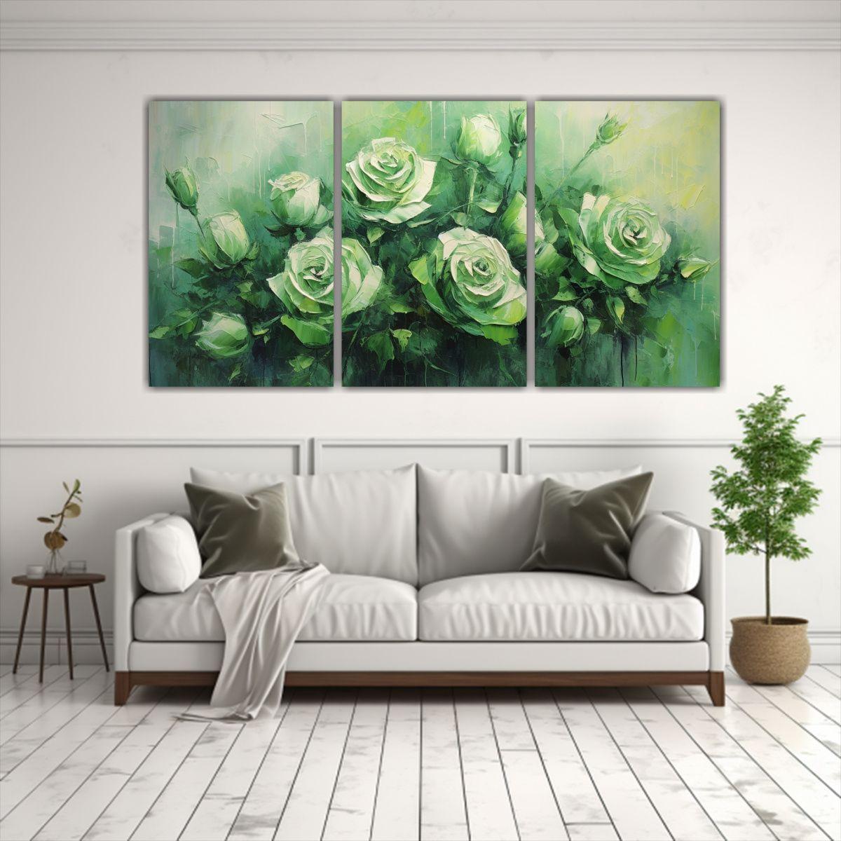 Set 3 Cuadros Arte Pared Dibujo Interiores Rosas 240x120 Cm-2