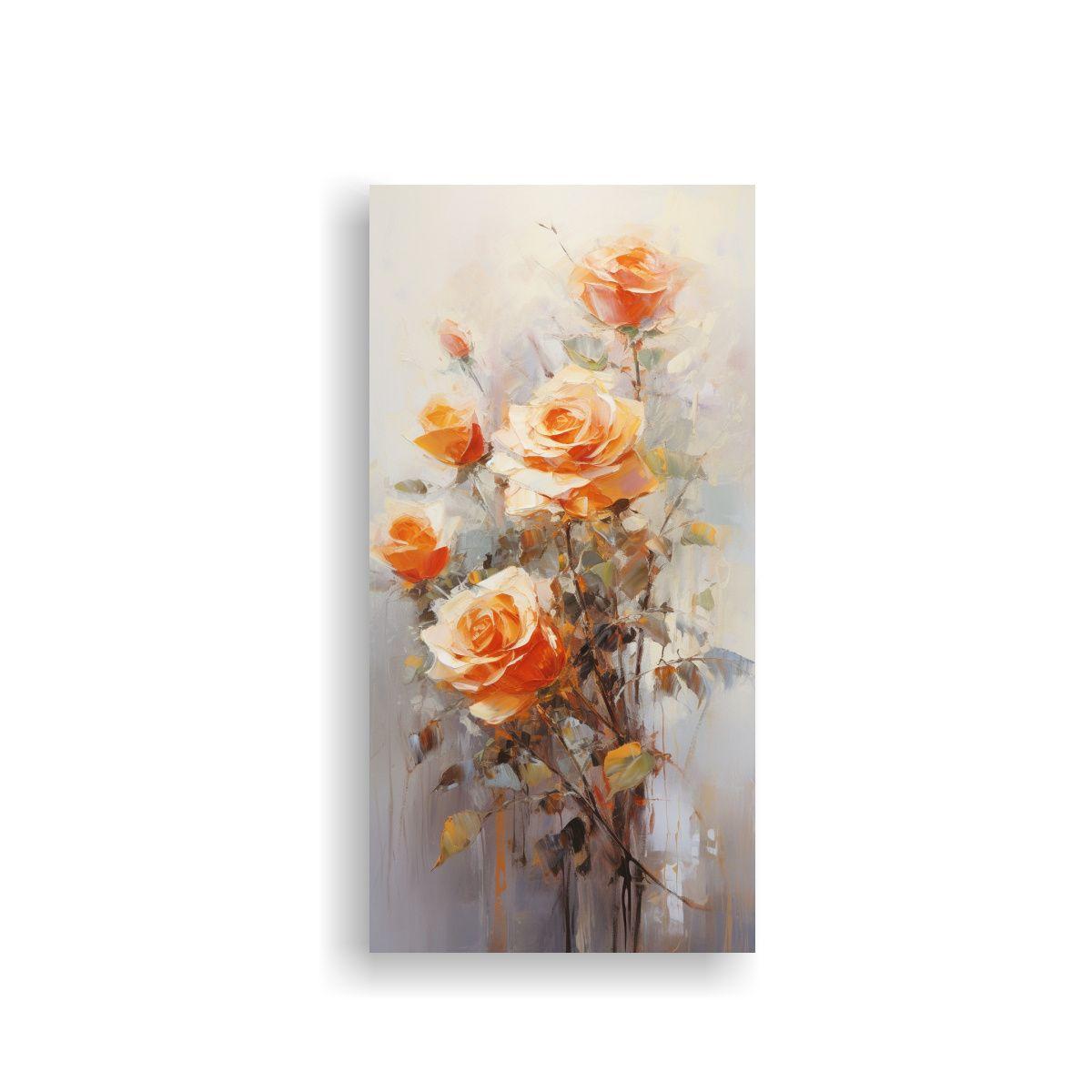 Pintura En Lienzo De Rosas Naranjas En El Estilo 70x140cm-0