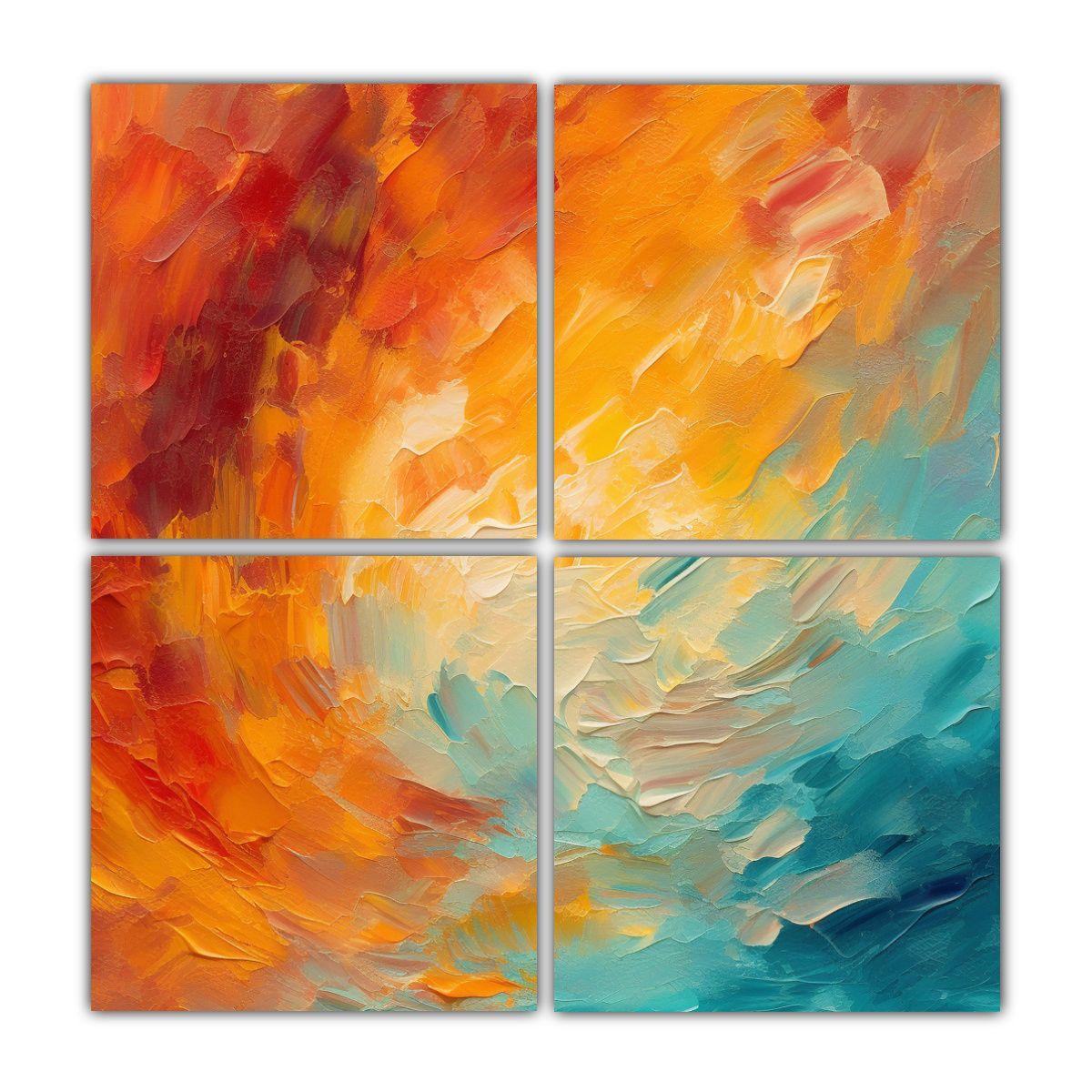 Pintura Abstracta De óleo Cuatro Composición 100x100 Cm-0