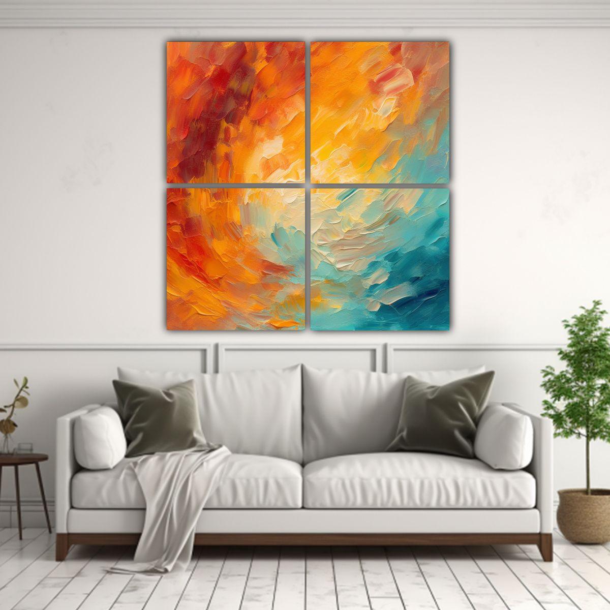 Pintura Abstracta De óleo Cuatro Composición 100x100 Cm-2