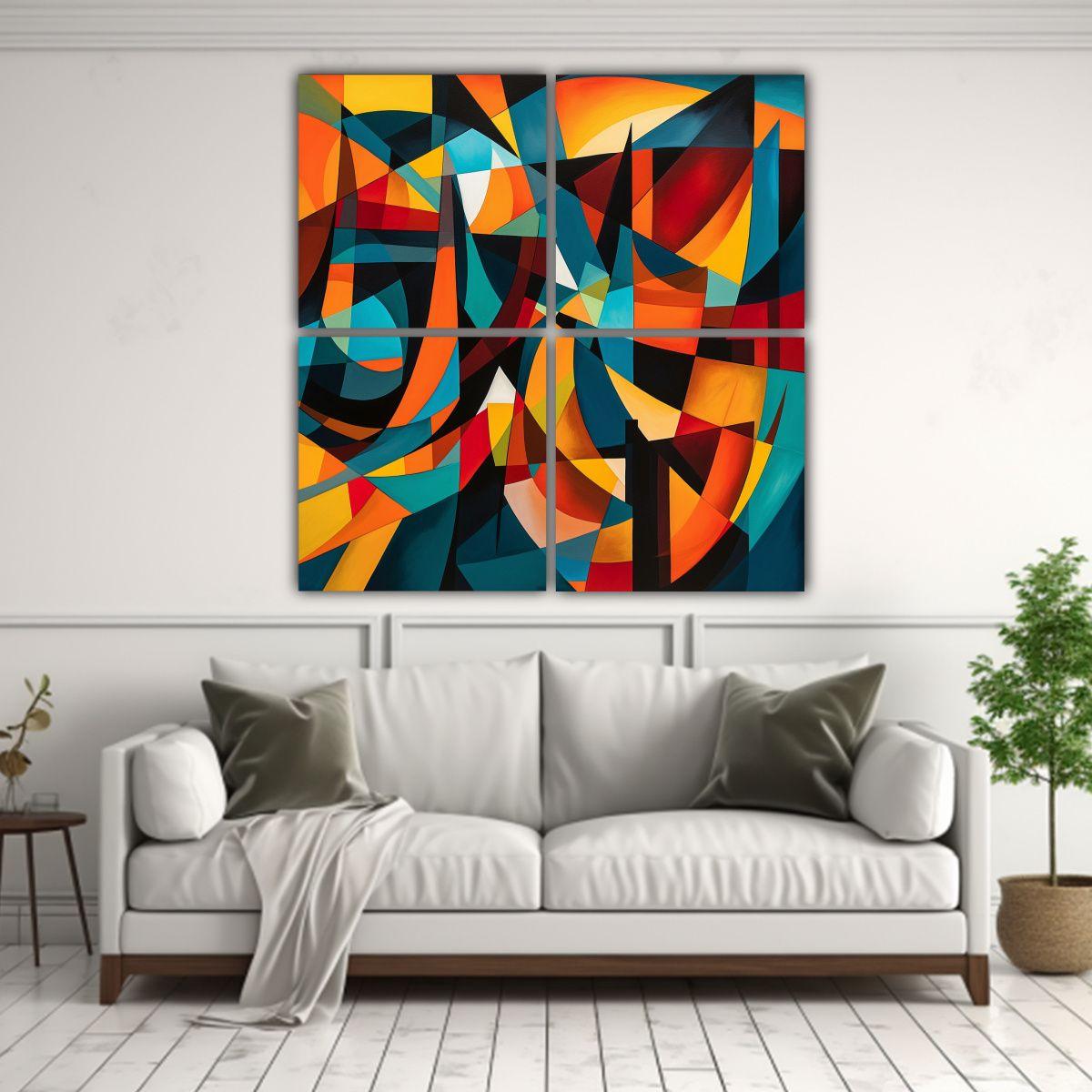 Cuatro Telas En Bastidor Composición Geométrica 60x60 Cm-2