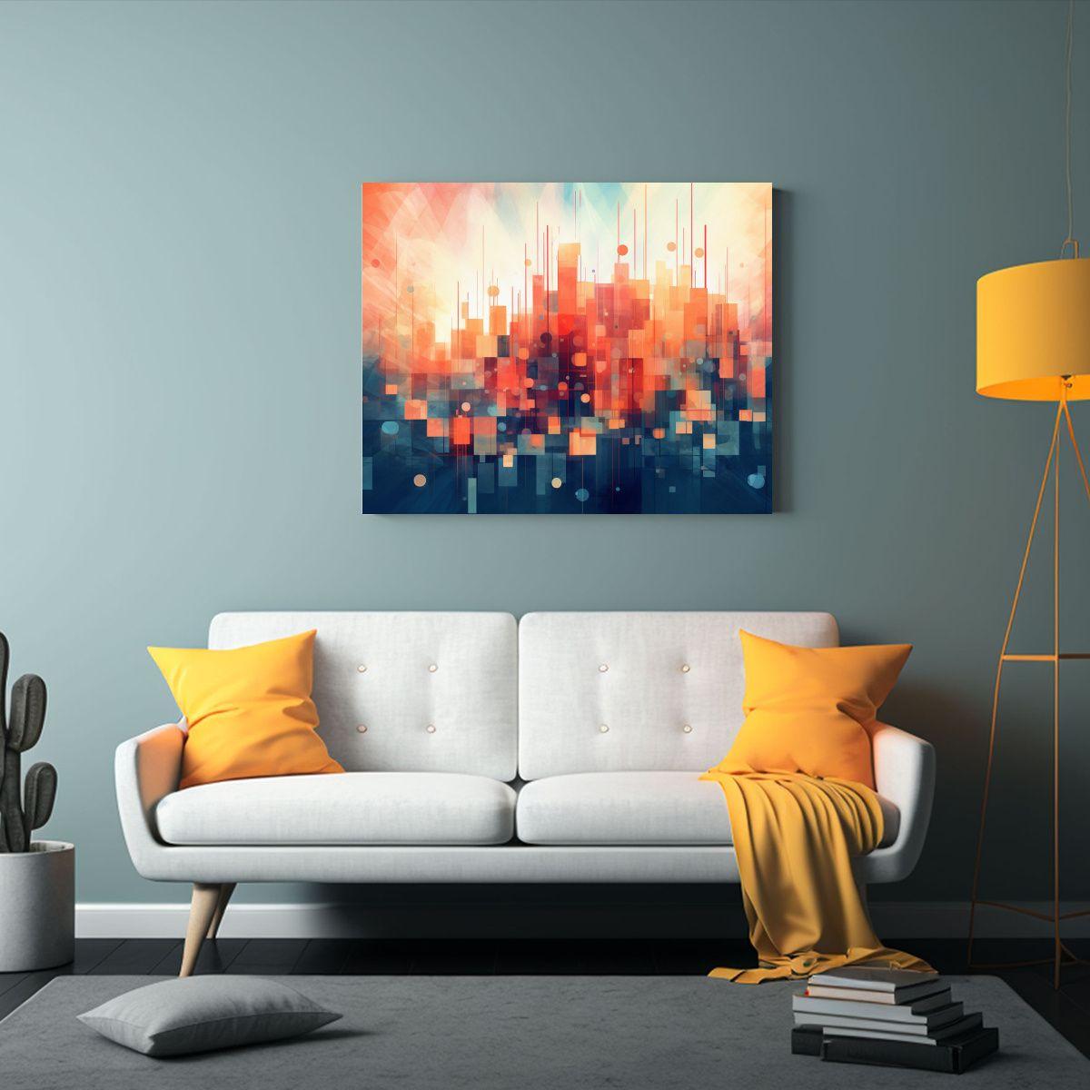 Cuadro Decorativo Abstracto En Azul Con Líneas Y Puntos. 75x50cm-2