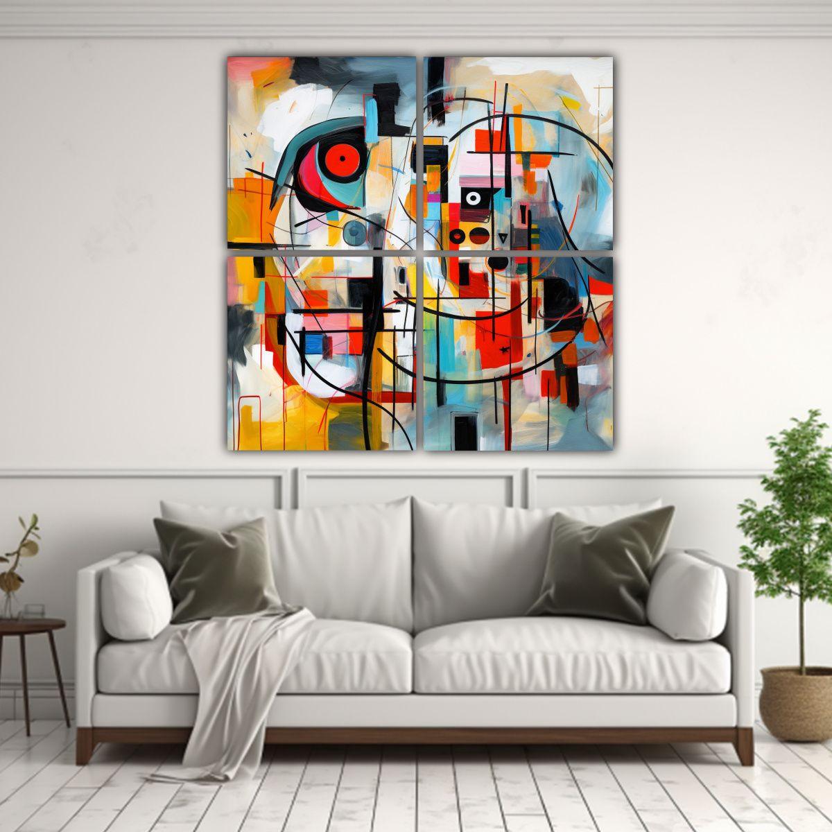 4 Cuadros De Tela Abstractos Para Oficina Pintura 200x200 Cm-2