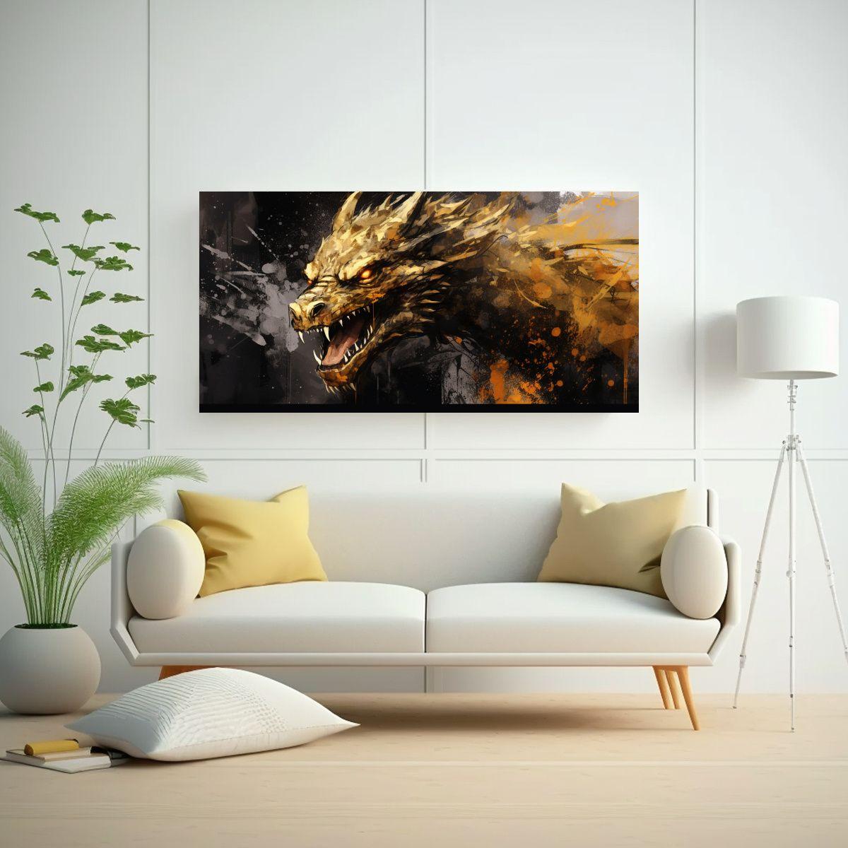 Pinturas De Decoración: Dragón En Tonos Dorados, 40x20cm-2