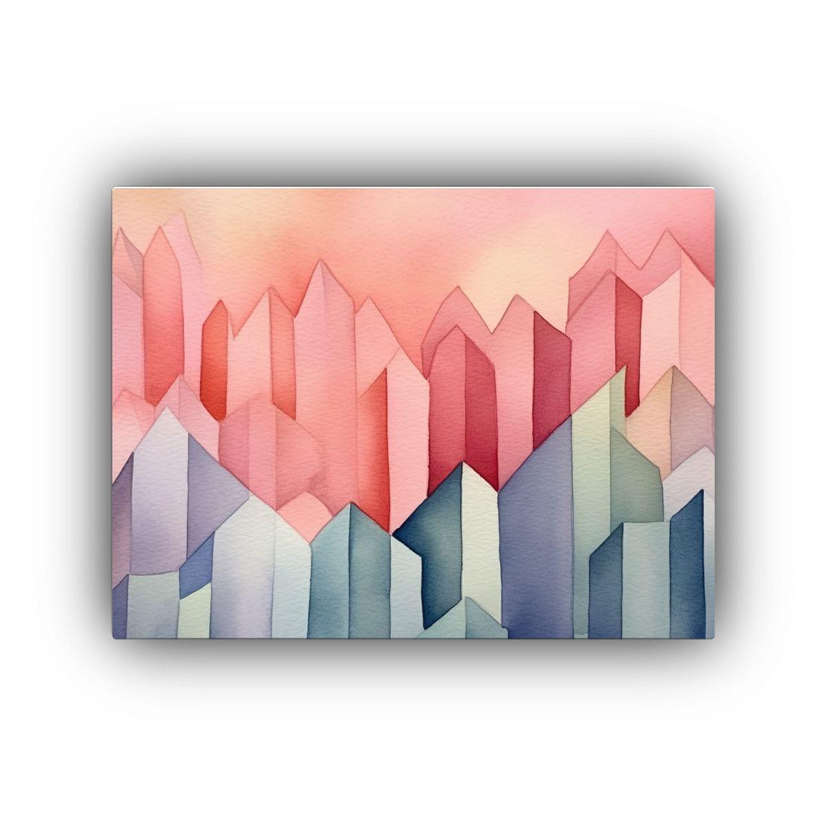 Pintura Acuarela Cubista Montaña Suave Colores Pastel Para  60x40cm-0