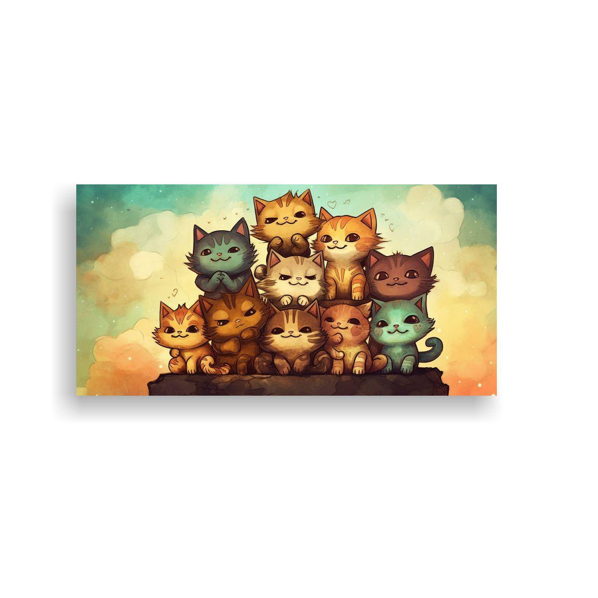 Pintura Acuarela De Gatos Majestuosos En Pila 120x60cm-0