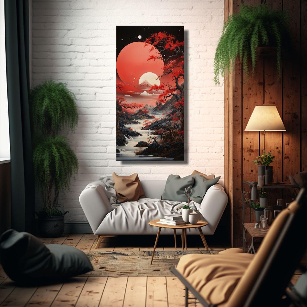 Cuadro Montañas Luna Finas Líneas Decoración 50x100cm-2