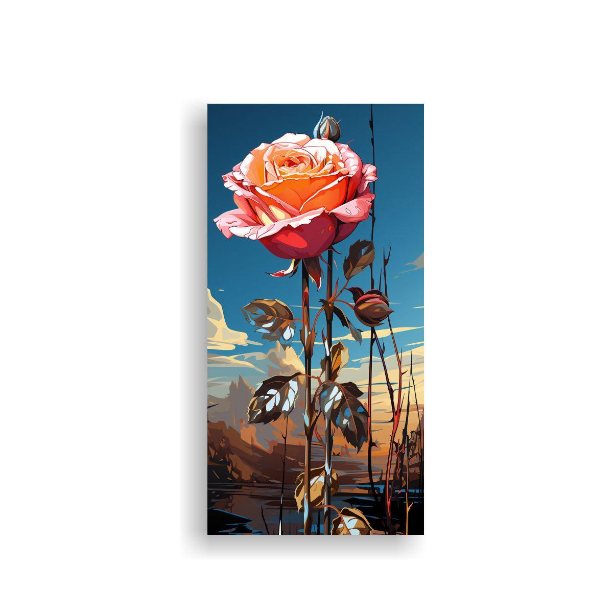 Pintura Decorativa Juvenil De Rosa En Bastidor 50x100cm-0