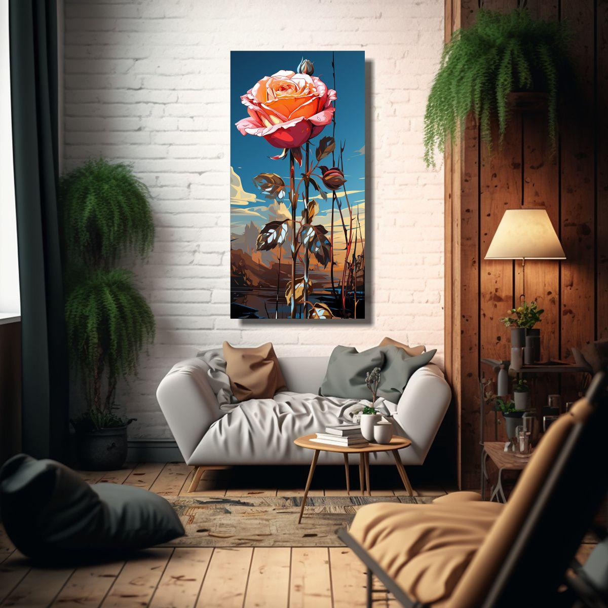 Pintura Decorativa Juvenil De Rosa En Bastidor 50x100cm-2