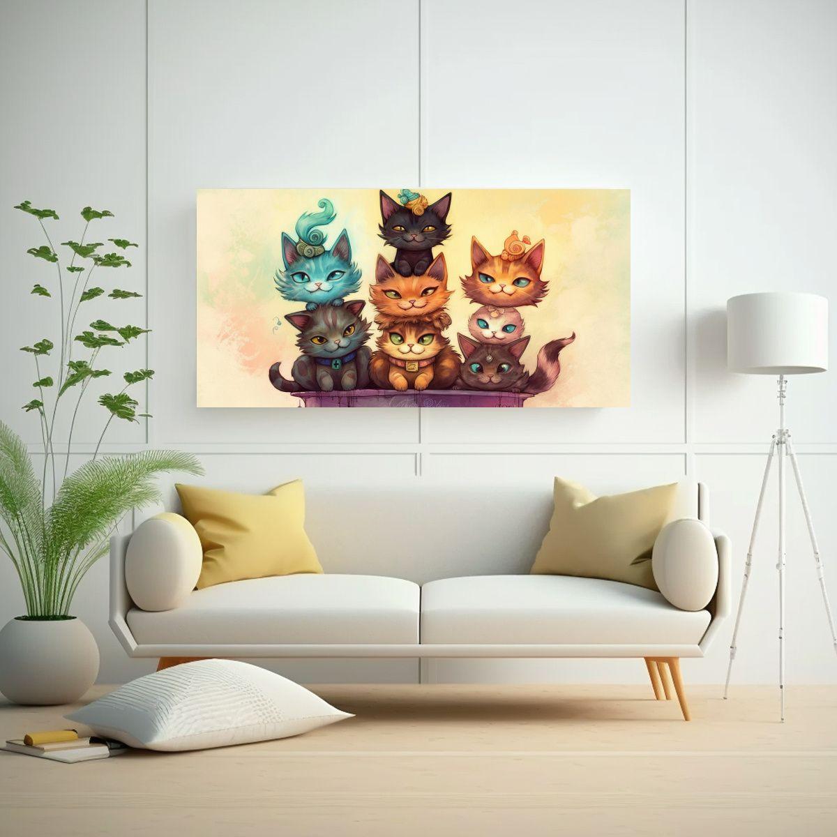 Pinturas Decorativas Juveniles De Gatos En 140x70 Cm-2