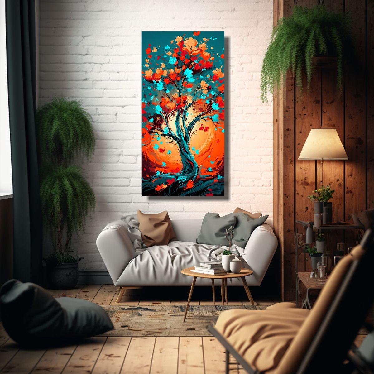 Cuadro Escenario Lienzo Hermoso Un Árbol Naranja 30x60cm-2