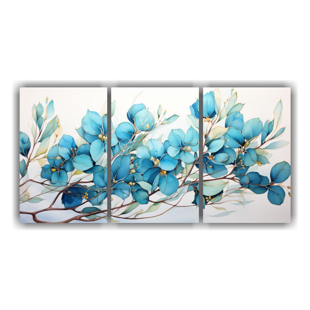 Tres Lienzos Tema Multicolor Hojas De Eucalipto 90x45 Cm-0